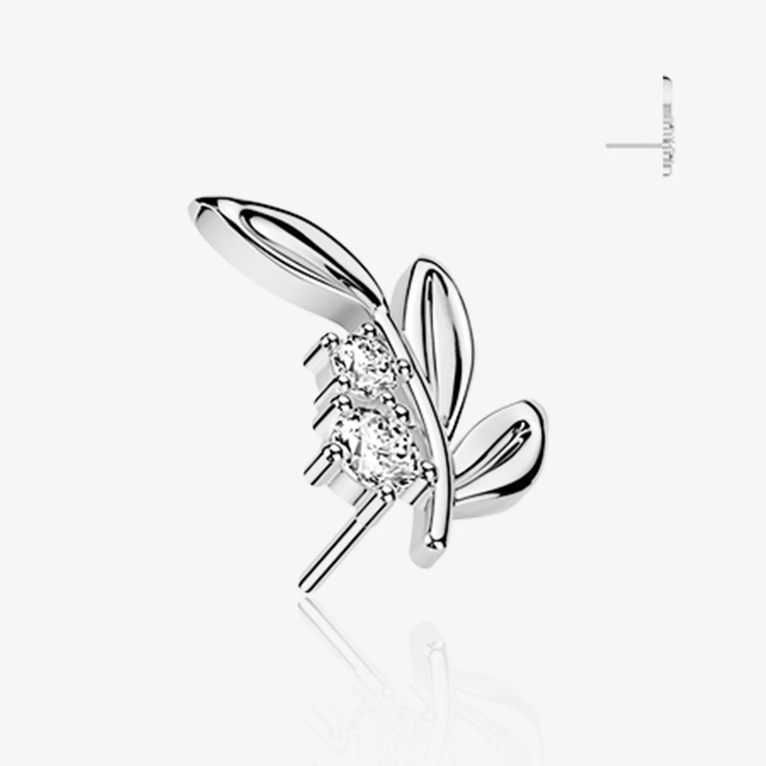 14 Karat White Gold OneFit Threadless Dainty Leaf Sparkle Top Part