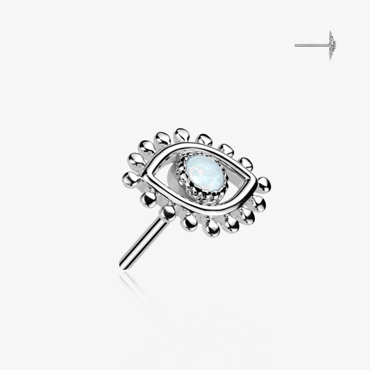 14 Karat White Gold OneFit Threadless Fire Opal Evil Eye Top Part