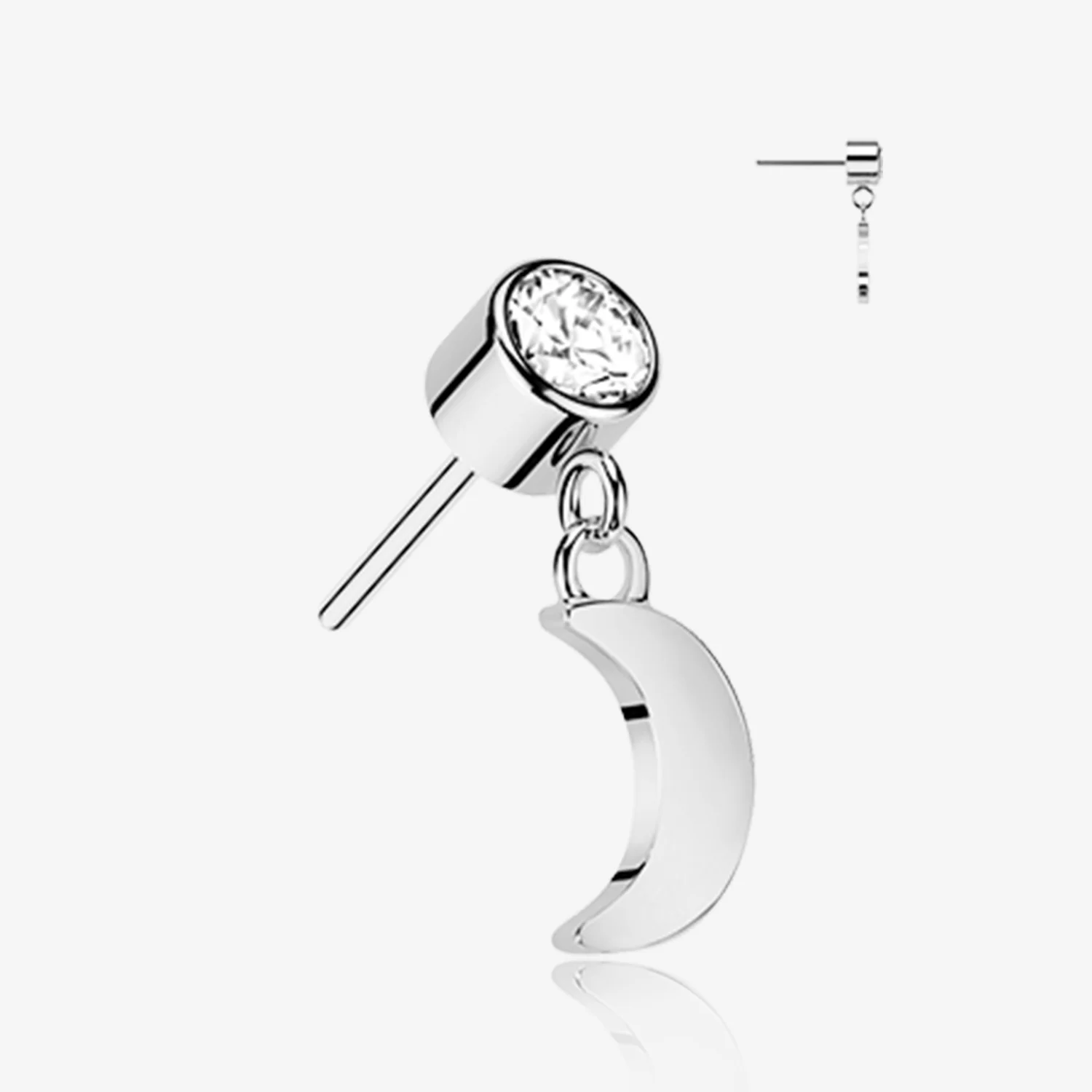 14 Karat White Gold OneFit Threadless Sparkle Gem Crescent Moon Dangle Top Part