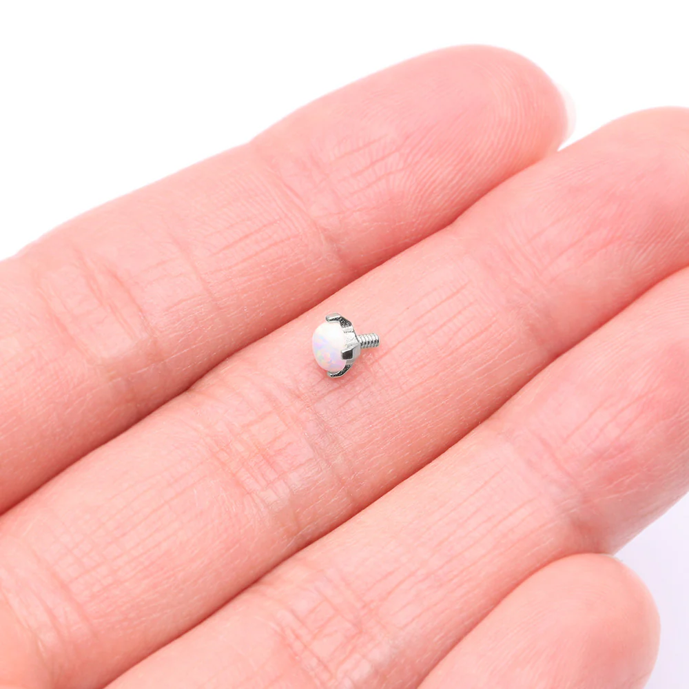 14 Karat White Gold Prong Set Fire Opal Dermal Anchor Top - Image 3