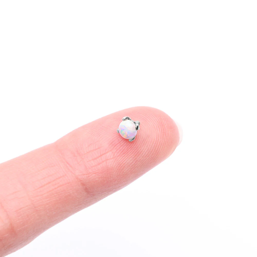 14 Karat White Gold Prong Set Fire Opal Dermal Anchor Top - Image 4