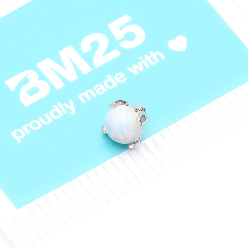 14 Karat White Gold Prong Set Fire Opal Dermal Anchor Top - Image 5