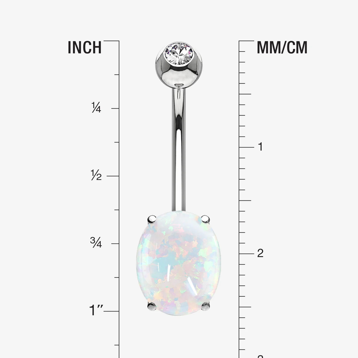 14 Karat White Gold Prong Set Fire Opal Sparkle Belly Button Ring - Image 2