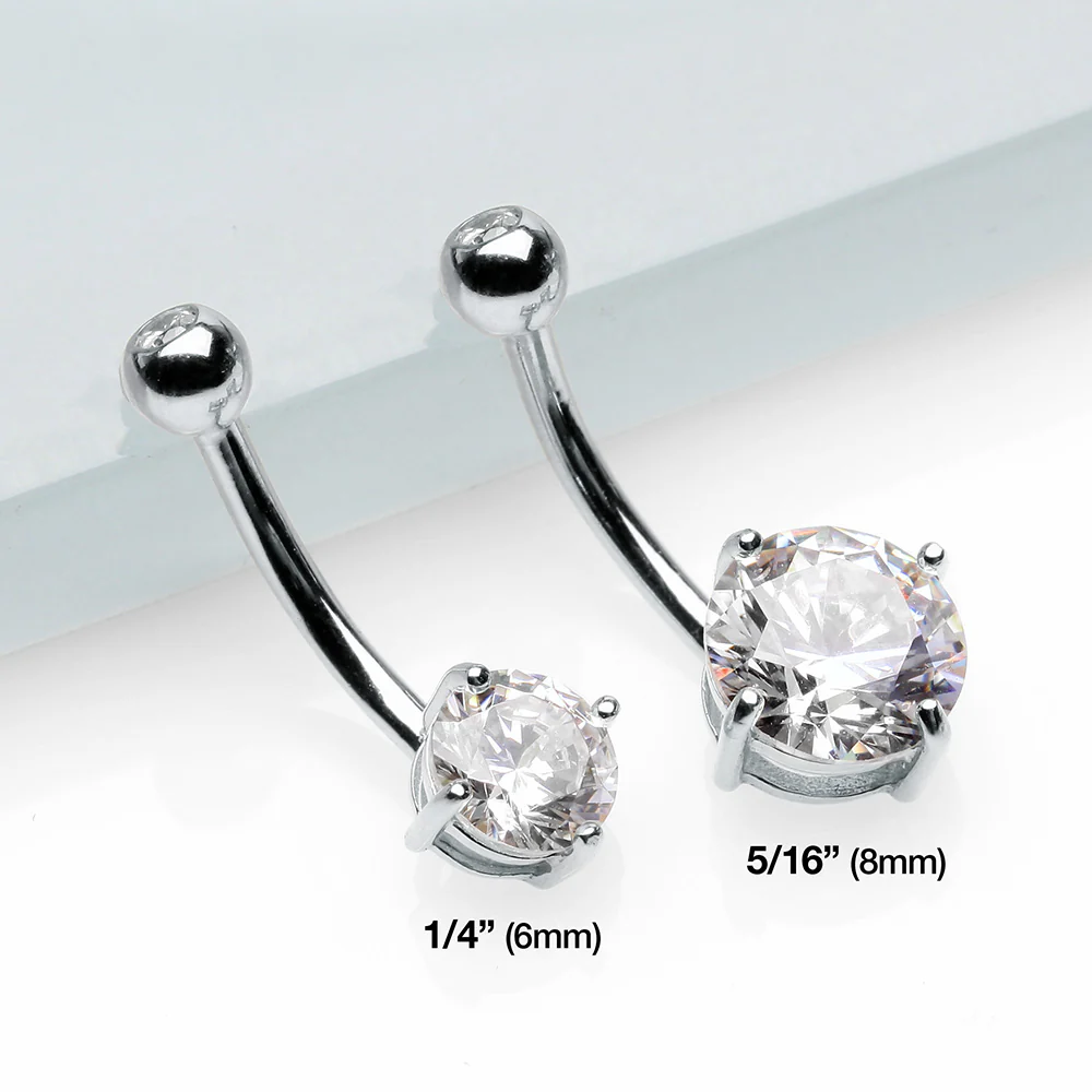 14 Karat White Gold Prong Set Gem Belly Button Ring - Image 4