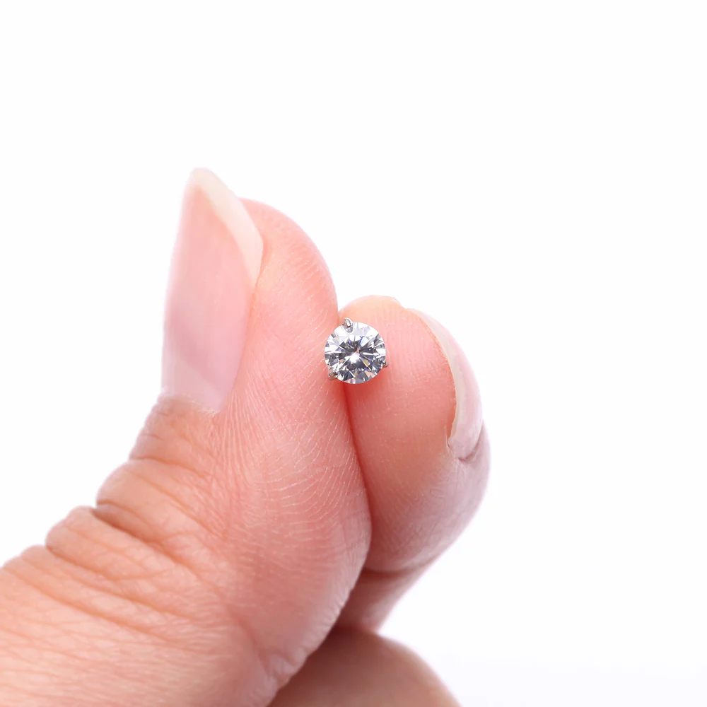14 Karat White Gold Prong Set Gem Sparkle Cartilage Tragus Barbell - Image 3