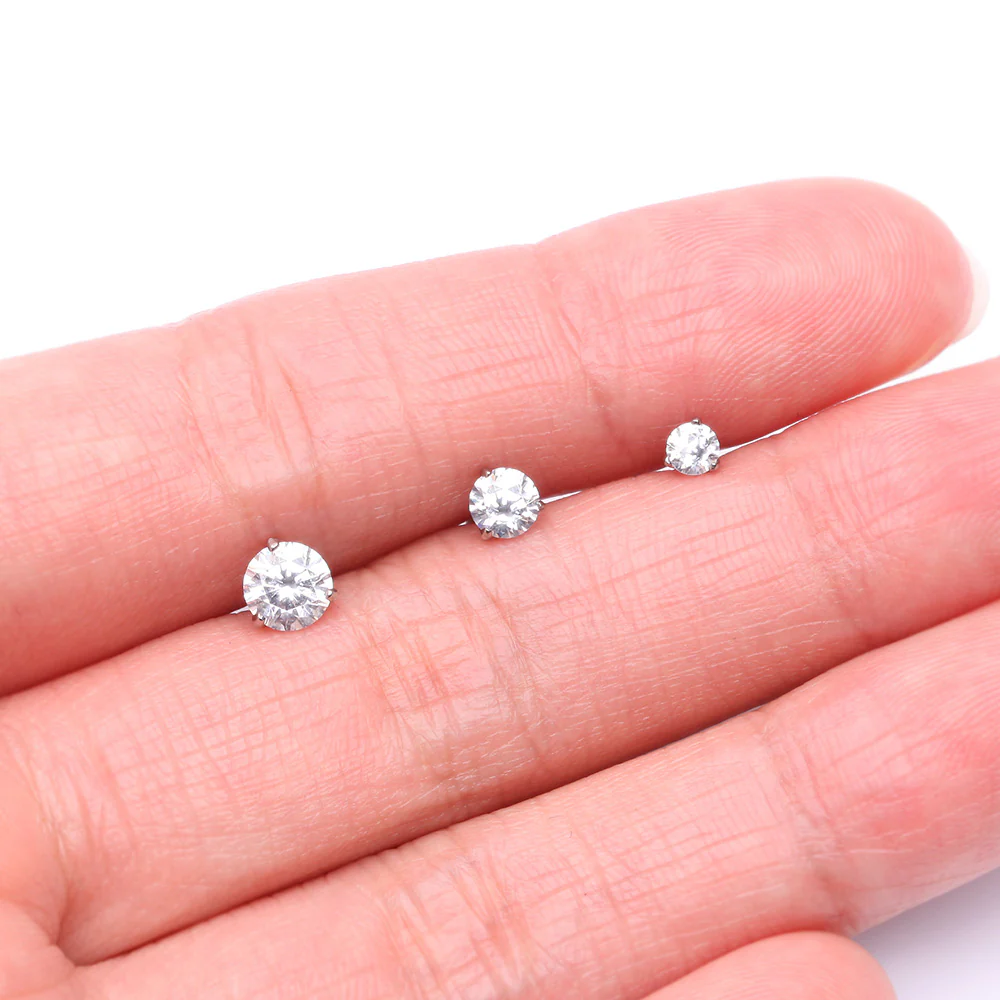 14 Karat White Gold Prong Set Gem Sparkle Cartilage Tragus Barbell - Image 4
