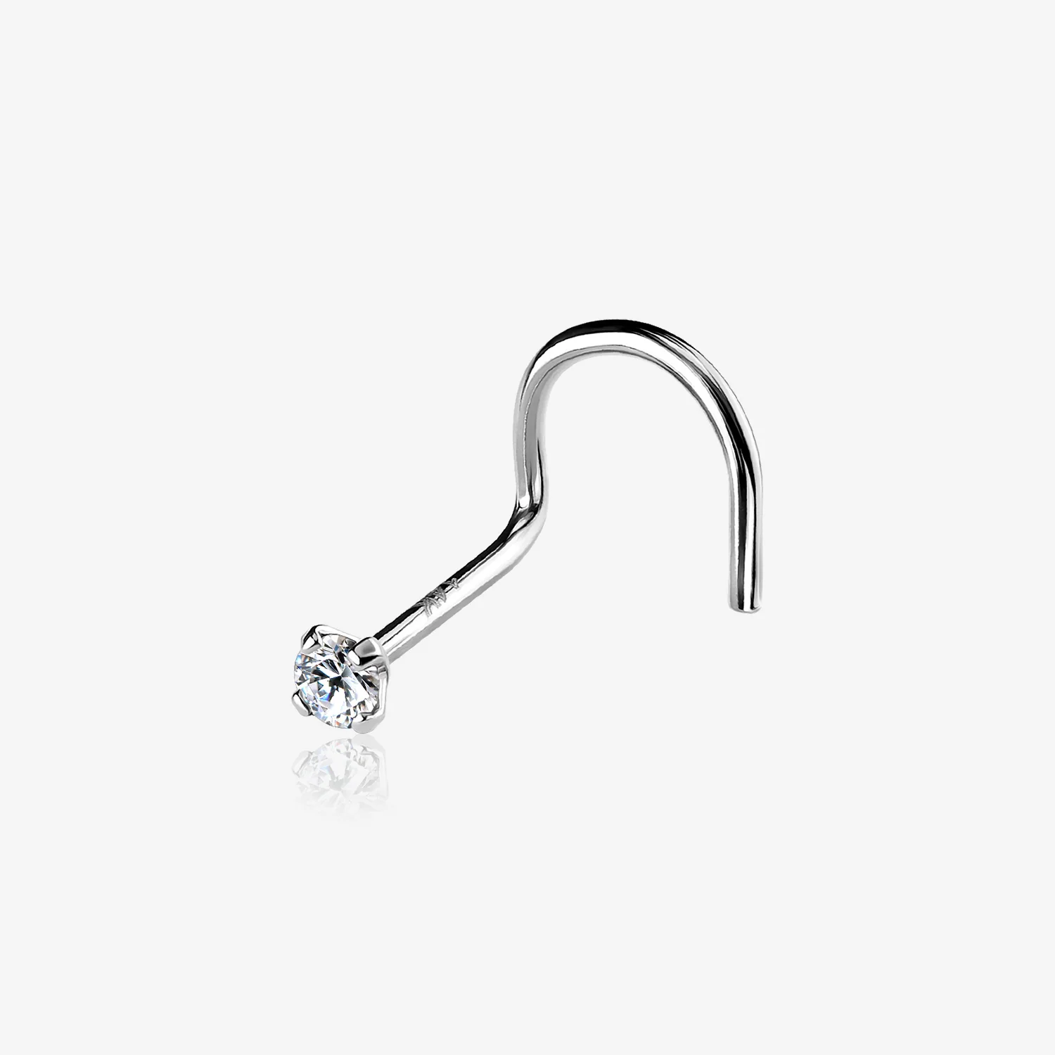 14 Karat White Gold Prong Set Gem Sparkle Nose Screw Ring