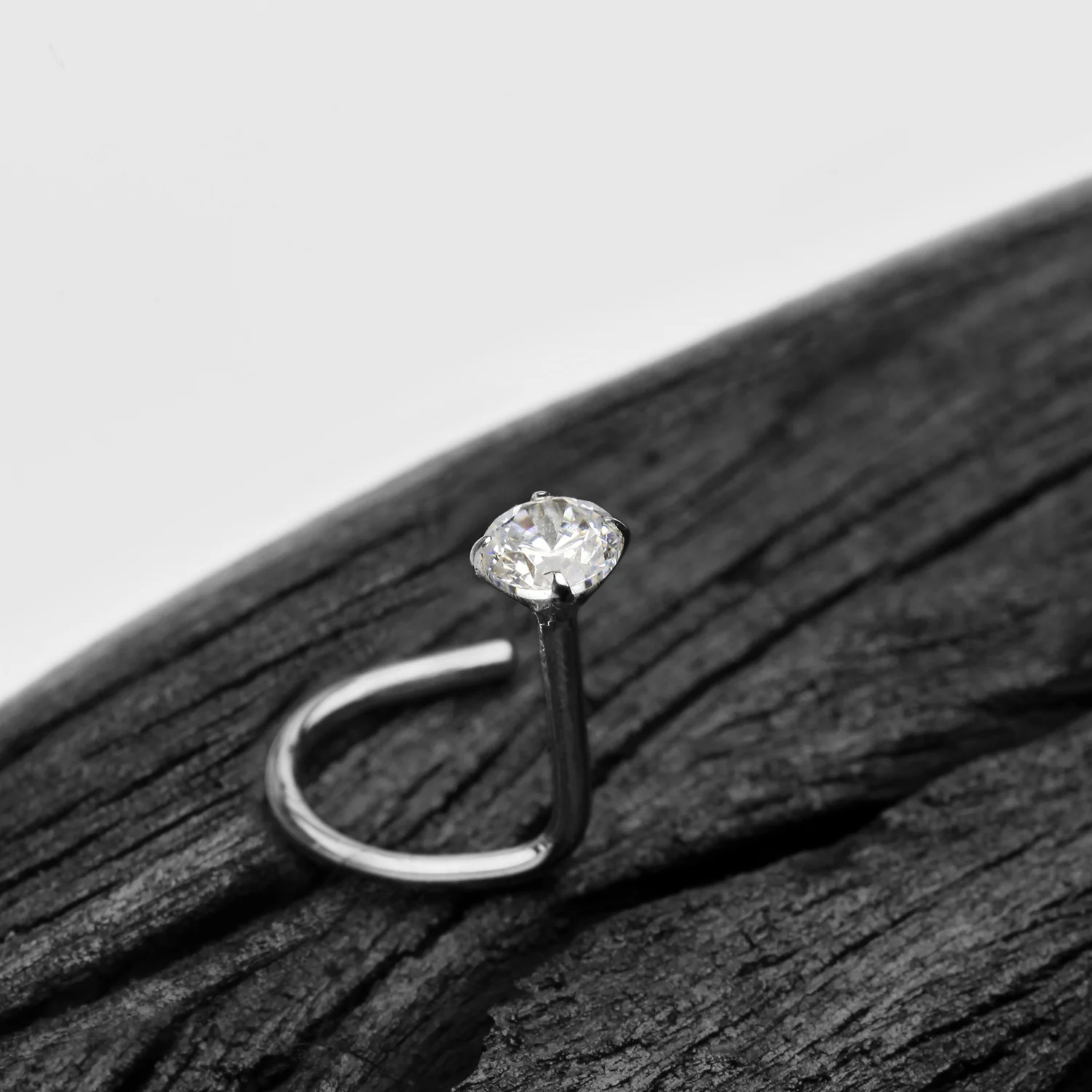 14 Karat White Gold Prong Set Gem Sparkle Nose Screw Ring - Image 2