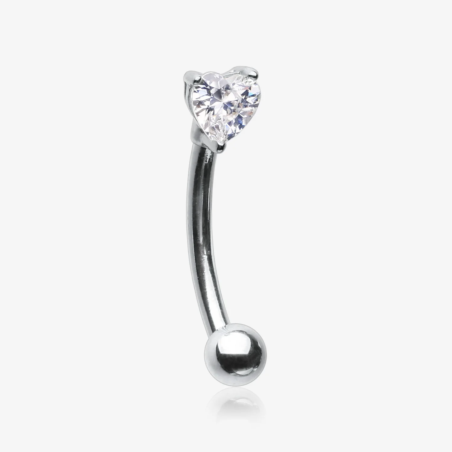 14 Karat White Gold Prong Set Heart Gem Sparkle Curved Barbell