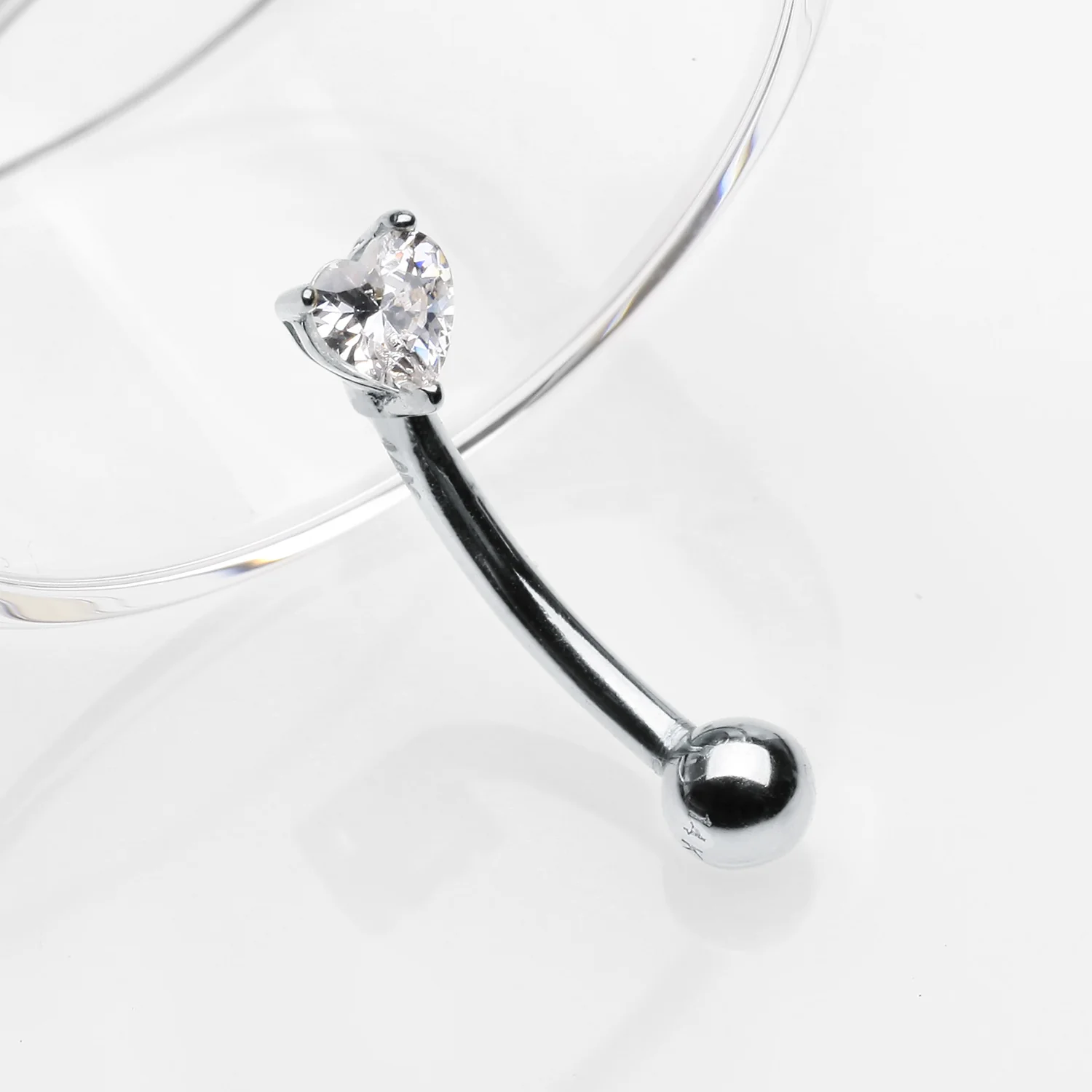 14 Karat White Gold Prong Set Heart Gem Sparkle Curved Barbell - Image 2