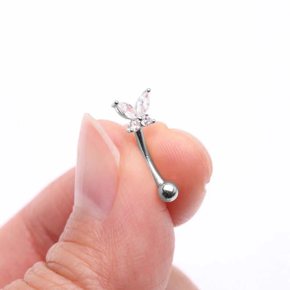 14 Karat White Gold Prong Set Marquise Butterfly Gem Sparkle Curved Barbell - Image 3