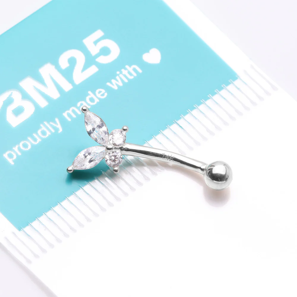 14 Karat White Gold Prong Set Marquise Butterfly Gem Sparkle Curved Barbell - Image 4