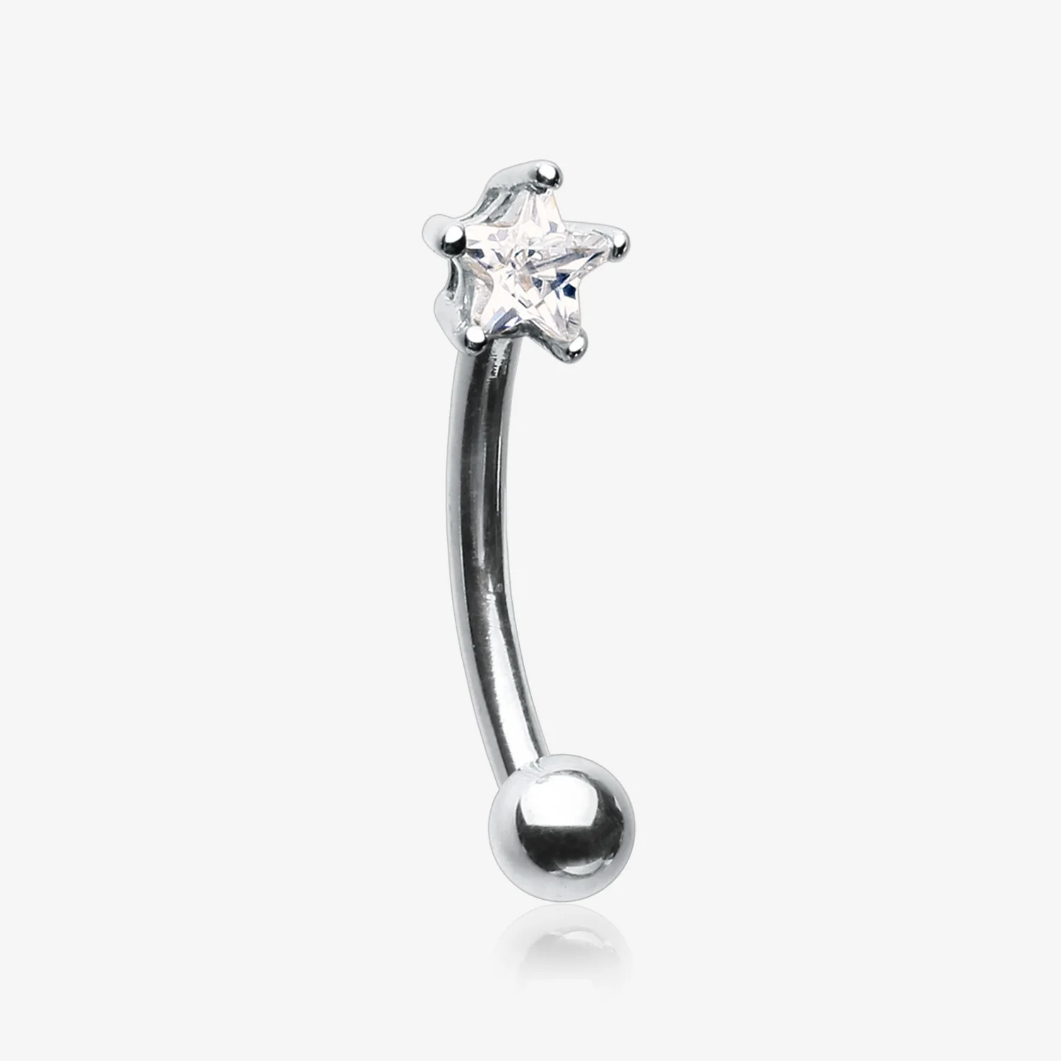 14 Karat White Gold Prong Set Star Gem Sparkle Curved Barbell