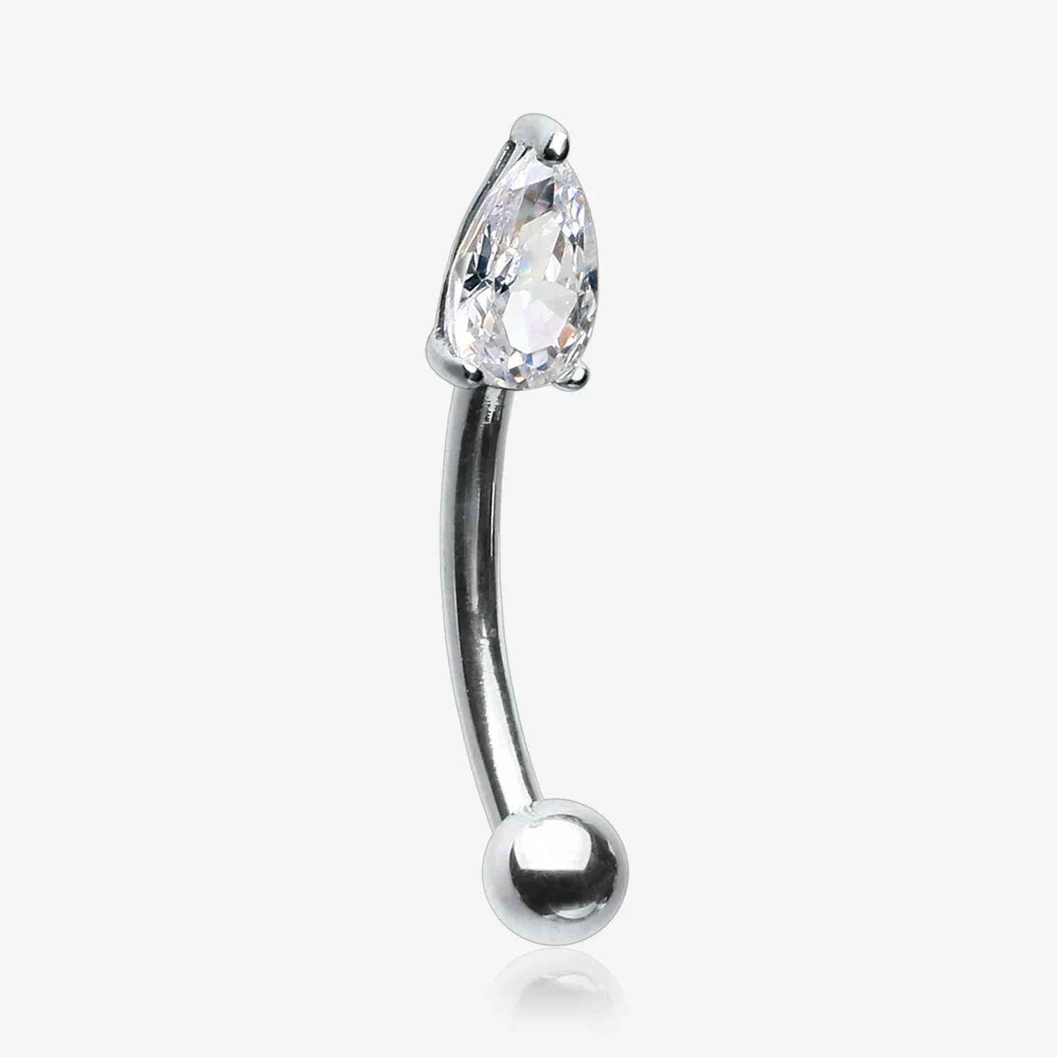 14 Karat White Gold Prong Set Teardrop Gem Sparkle Curved Barbell