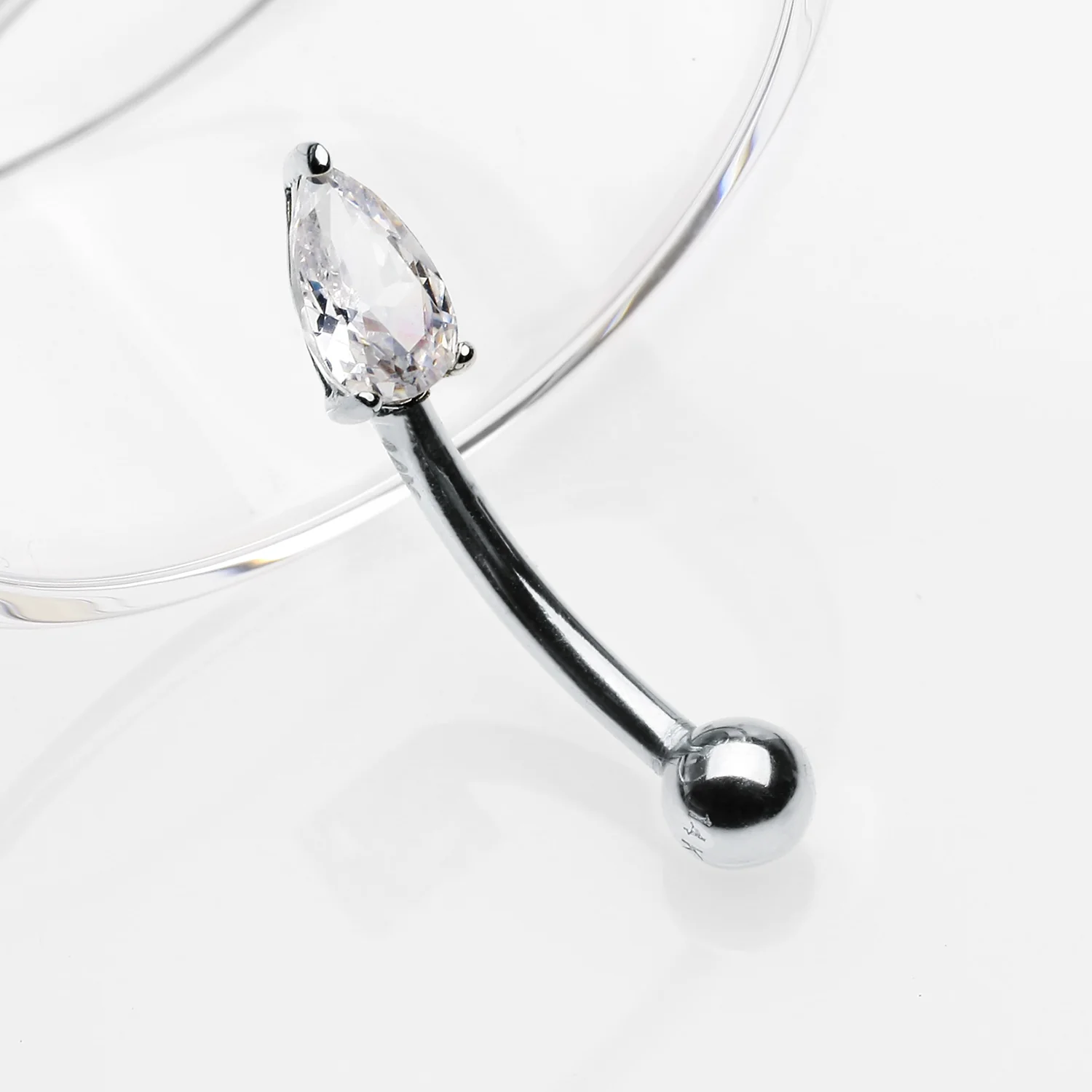14 Karat White Gold Prong Set Teardrop Gem Sparkle Curved Barbell - Image 2
