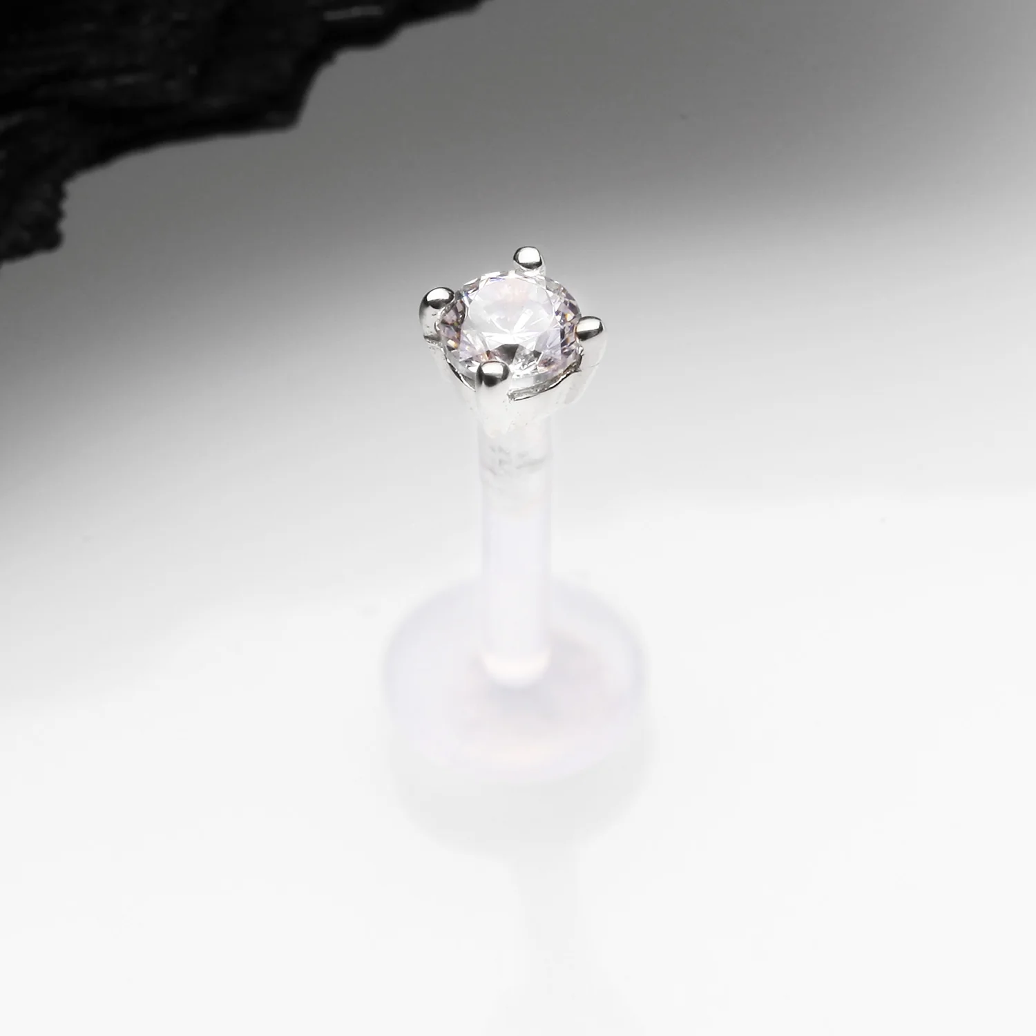 14 Karat White Gold Push-In Prong Set Round Gem Top Bio-Flex Labret - Image 2