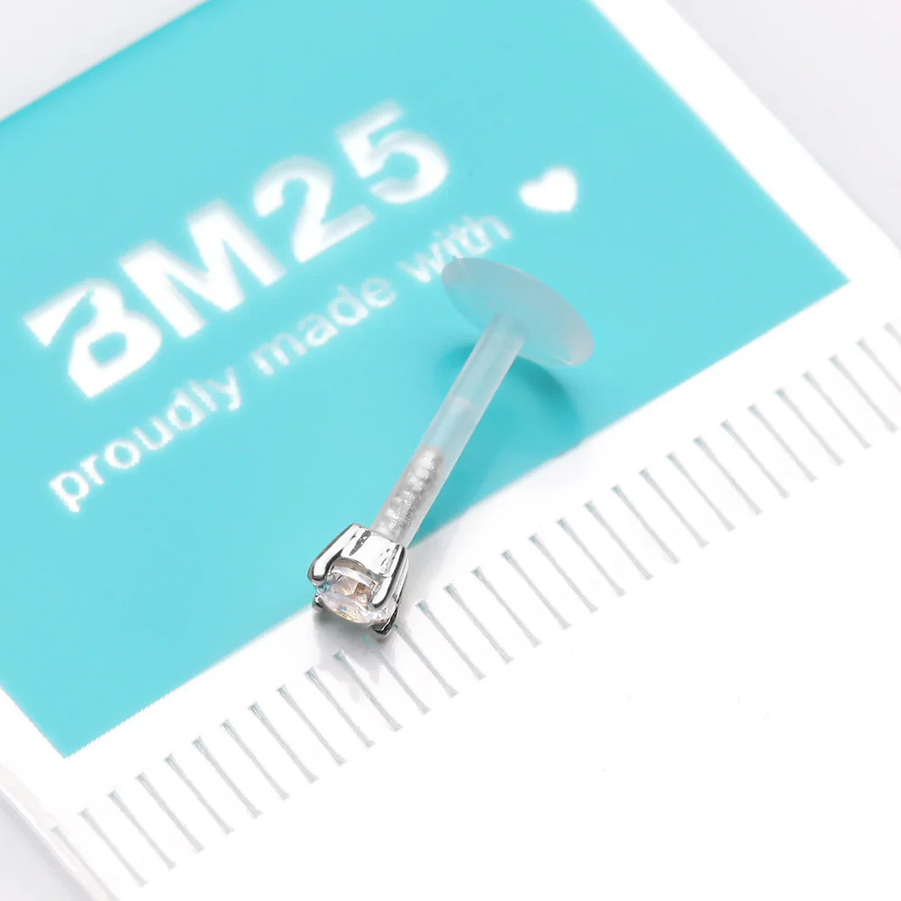 14 Karat White Gold Push-In Prong Set Round Gem Top Bio-Flex Labret - Image 4