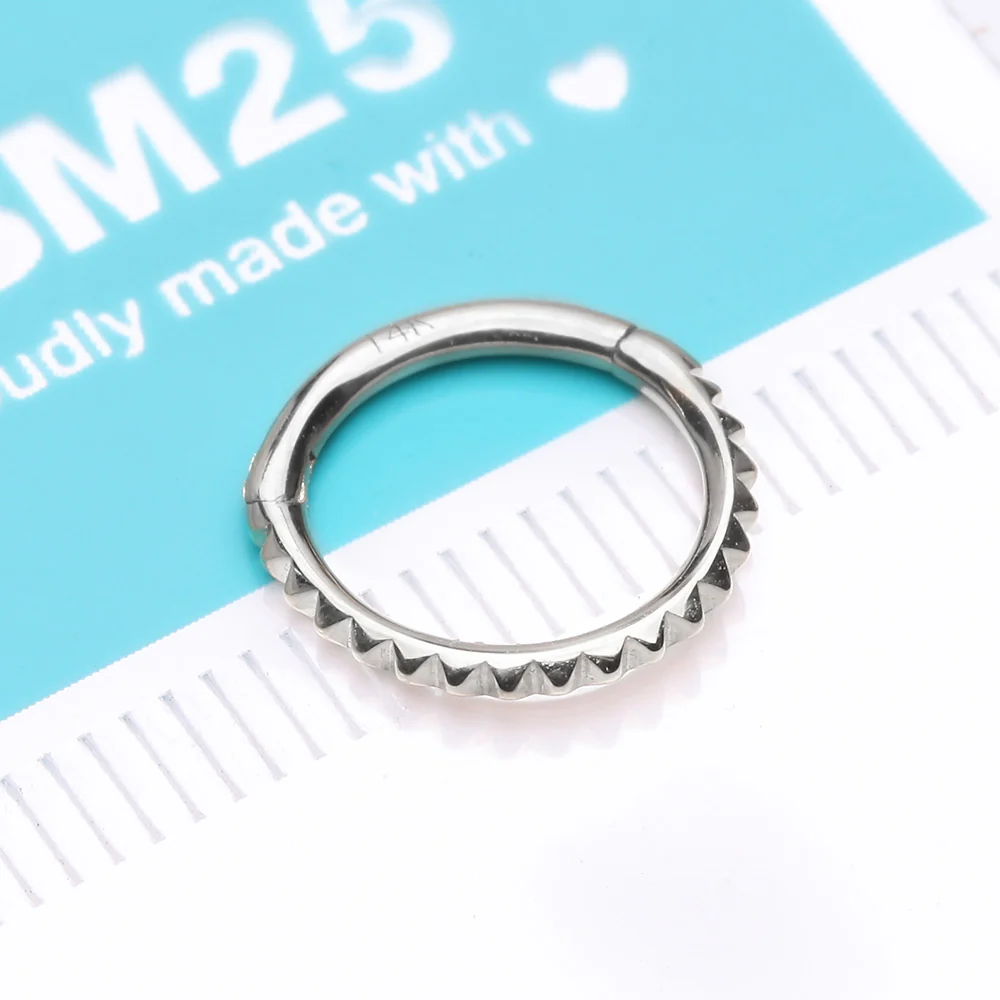 14 Karat White Gold Pyramid Studded Geometric Seamless Clicker Hoop Ring - Image 3