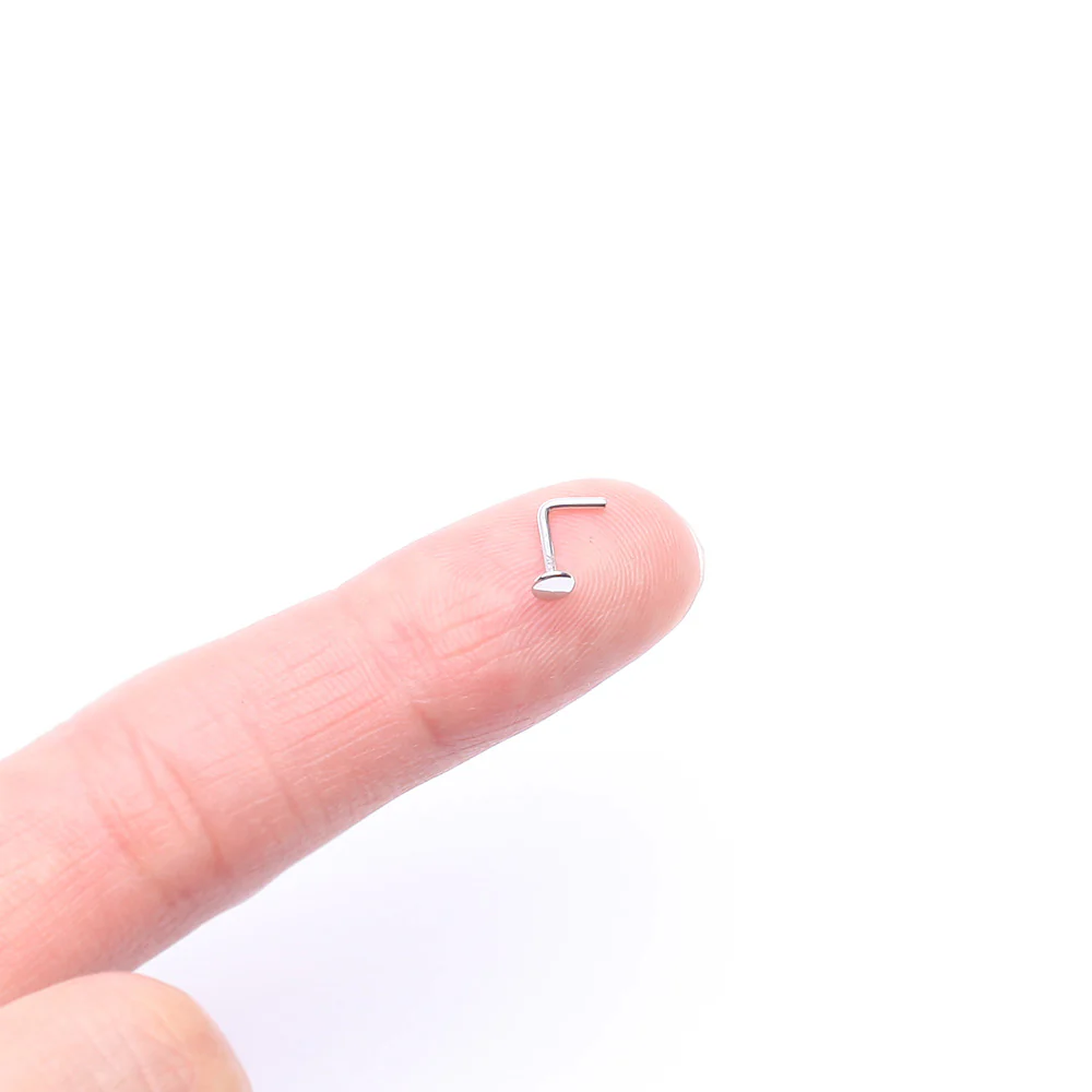14 Karat White Gold Round Disc Top L-Shaped Nose Ring - Image 3