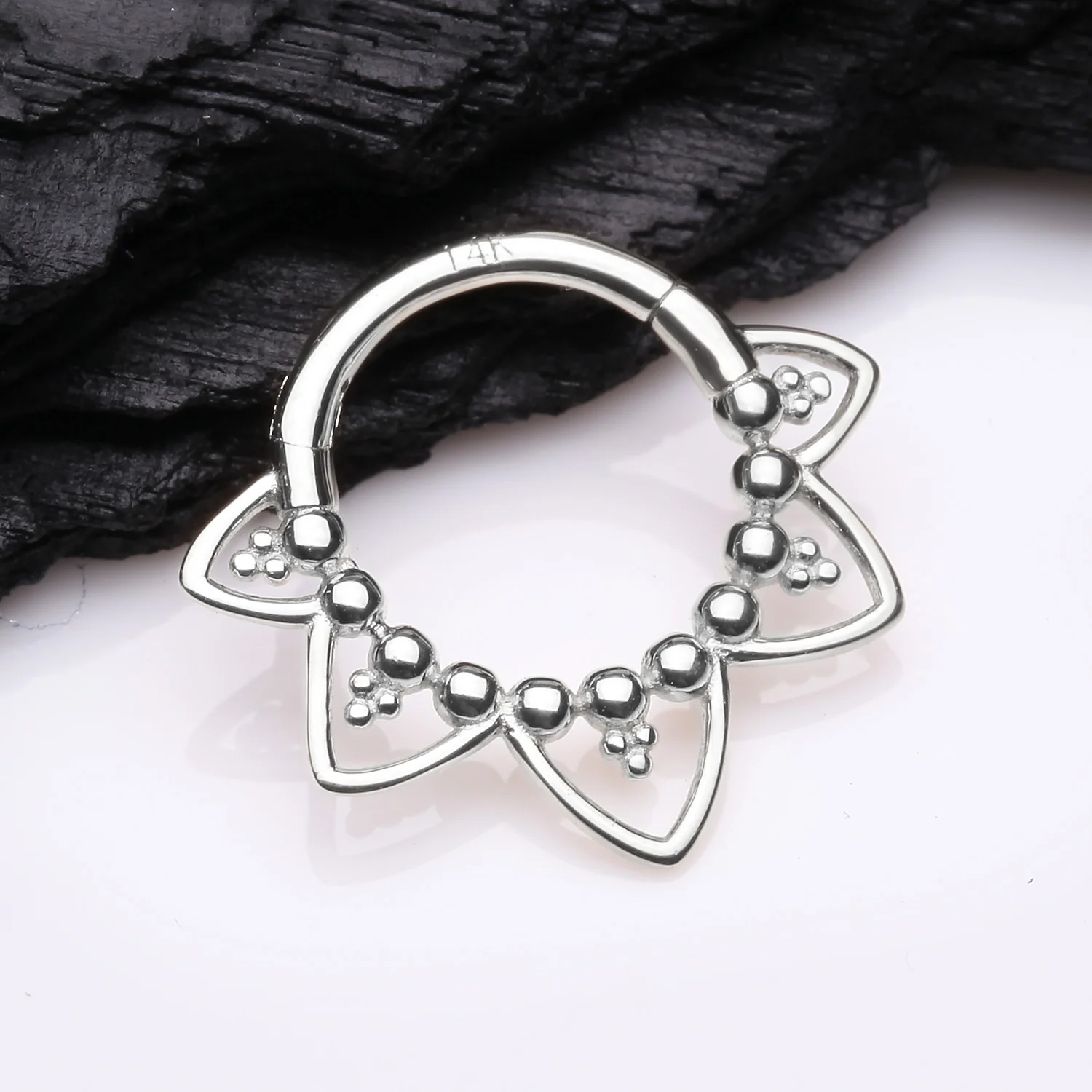 14 Karat White Gold Royal Bali Floral Seamless Clicker Hoop Ring - Image 2