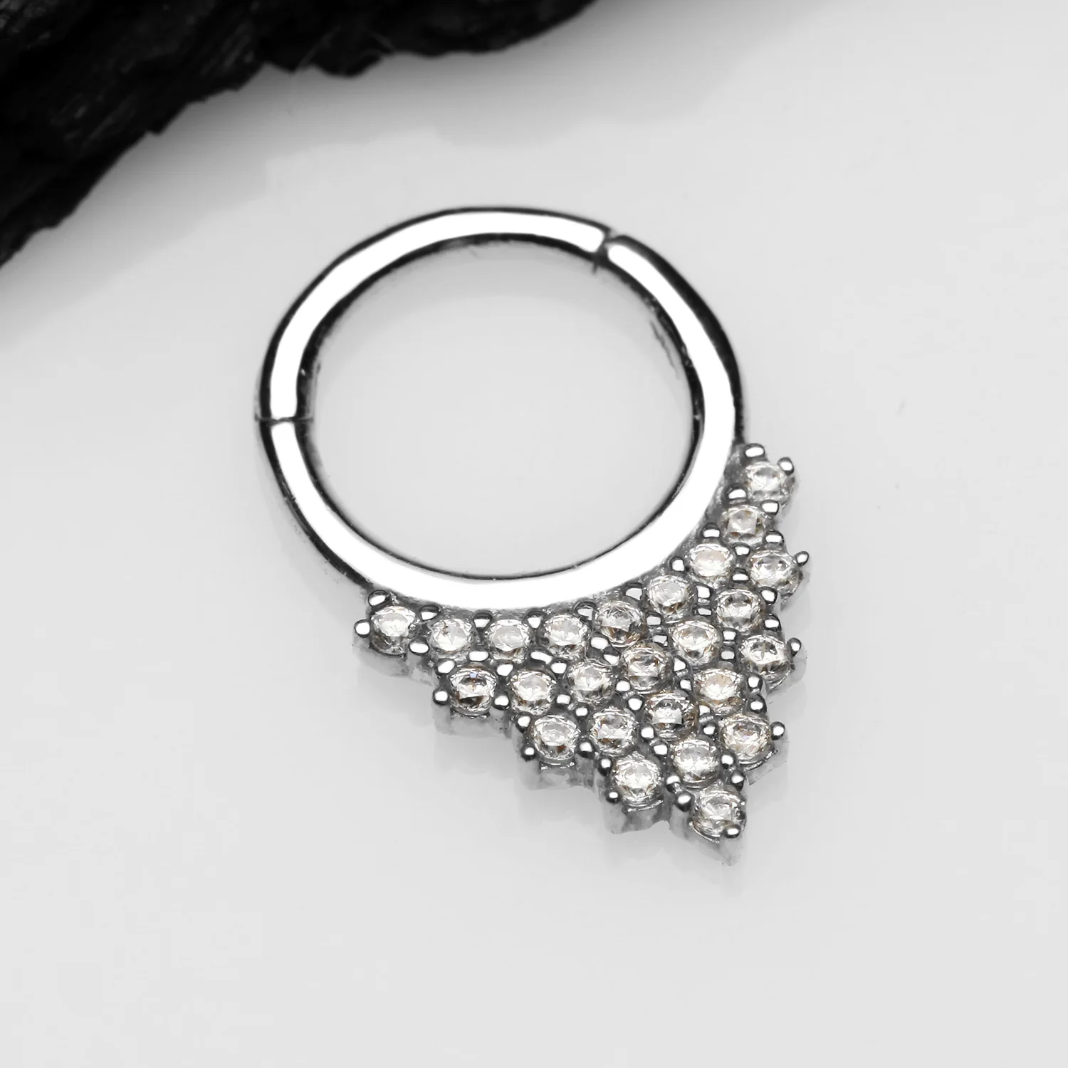 14 Karat White Gold Shimmering Sparkles Array Seamless Clicker Hoop Ring - Image 2