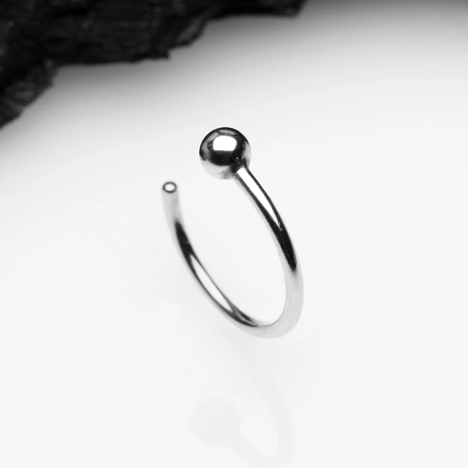 14 Karat White Gold Solid Ball End Nose Hoop Ring - Image 2