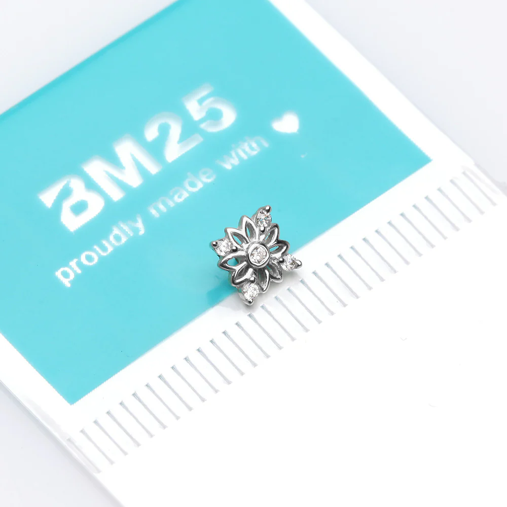 14 Karat White Gold Sparkle Divine Flower Blossom Dermal Anchor Top Part - Image 3