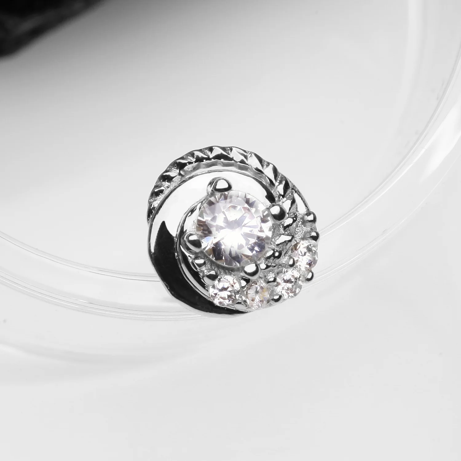 14 Karat White Gold Sparkle Tiered Swirl Dermal Anchor Top Part - Image 2