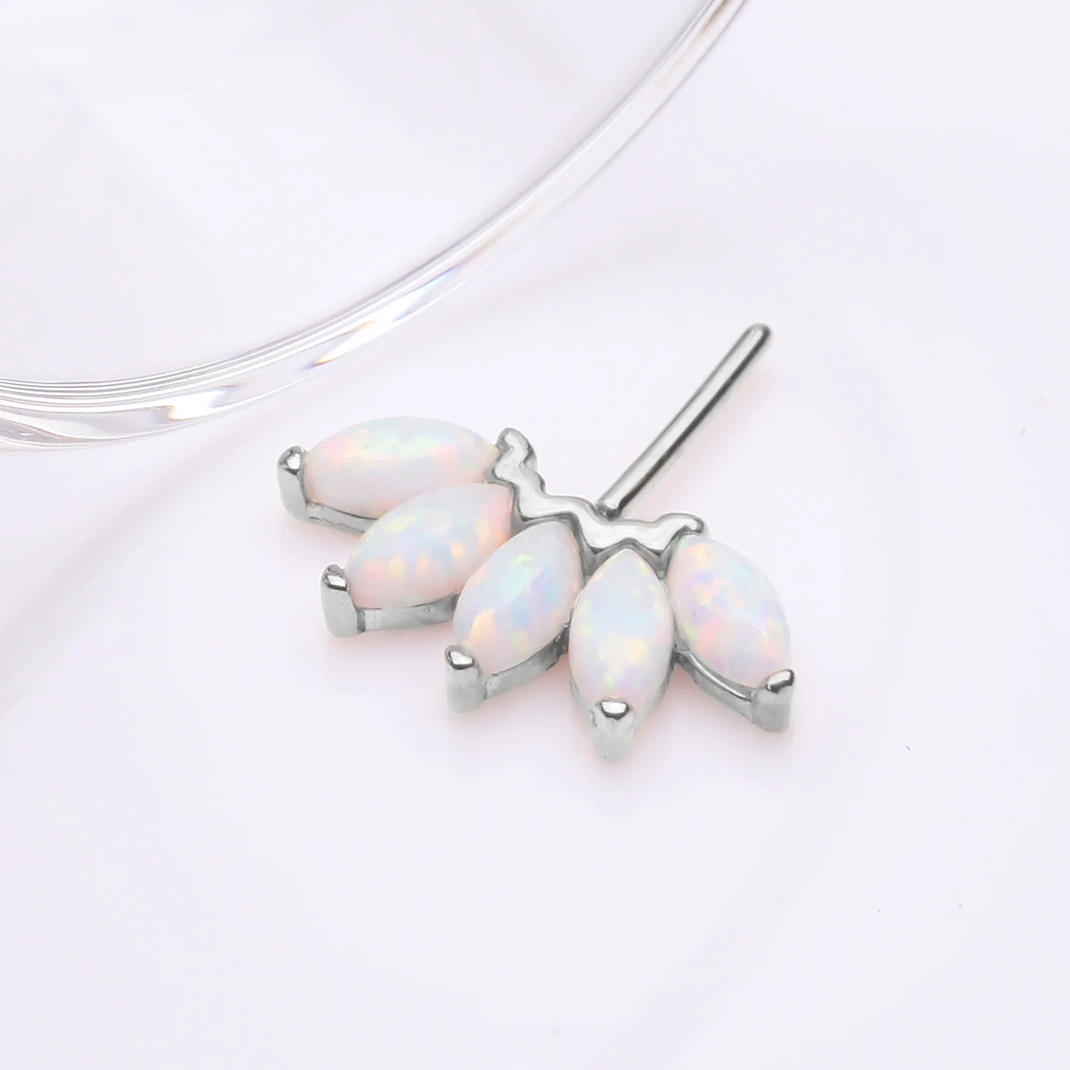 14 Karat White Gold OneFit Threadless Brilliant Marquise Fire Opal Flower Front Facing Part - Image 2