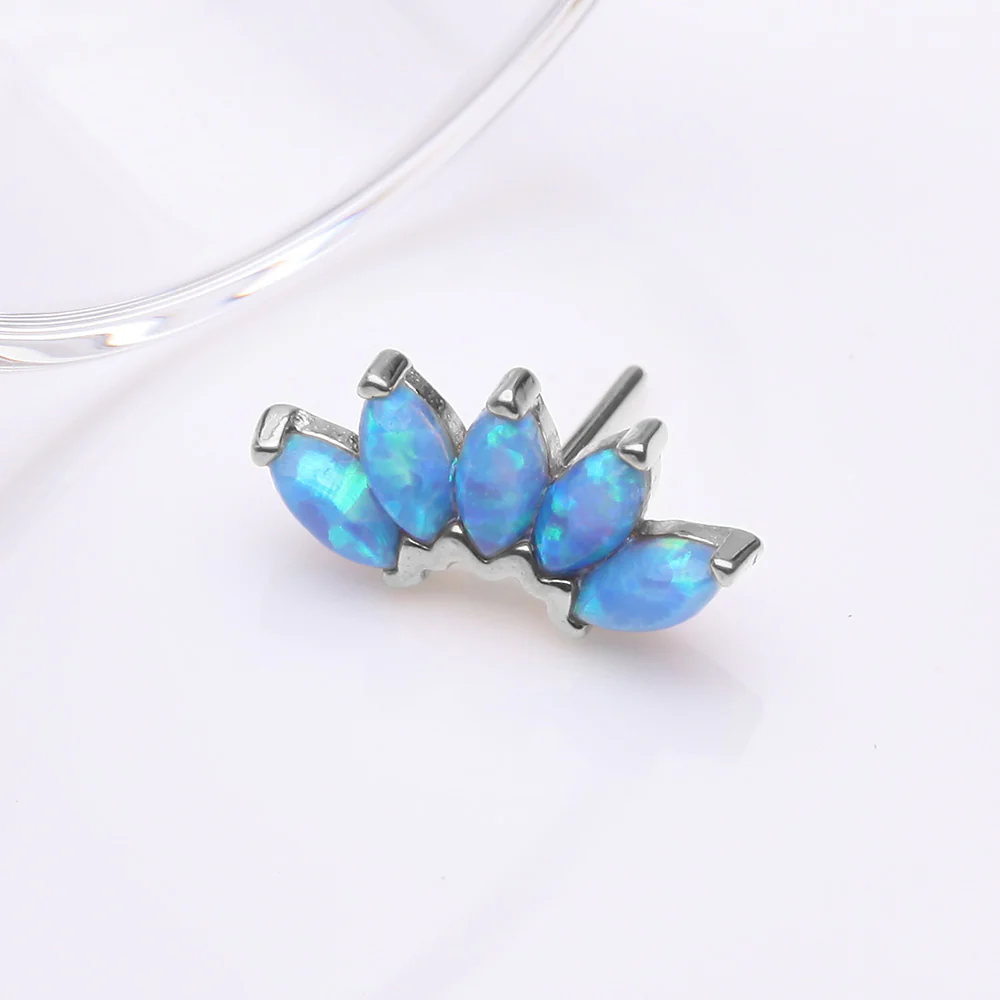 14 Karat White Gold OneFit Threadless Brilliant Marquise Fire Opal Flower Top Part - Image 3