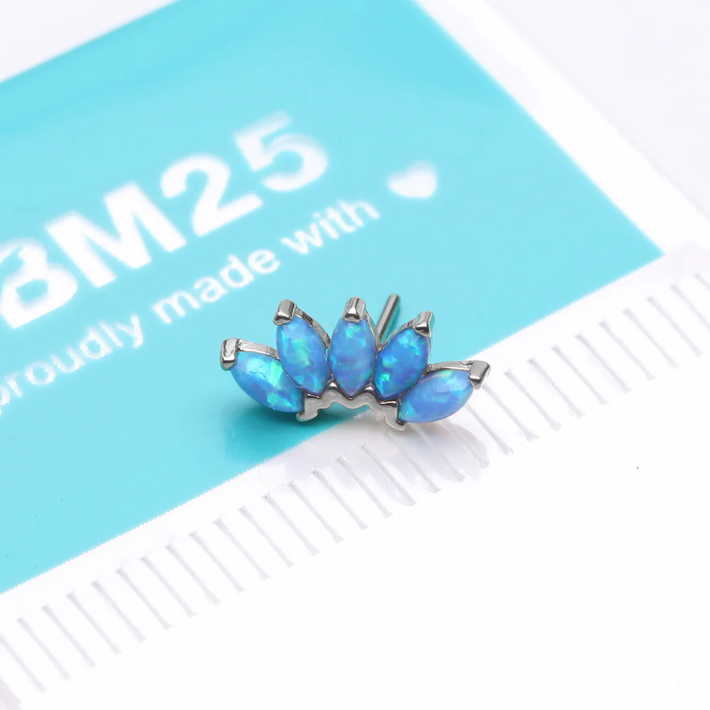 14 Karat White Gold OneFit Threadless Brilliant Marquise Fire Opal Flower Top Part - Image 4
