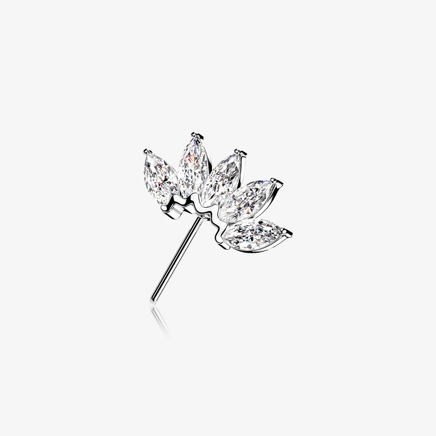 14 Karat White Gold OneFit Threadless Brilliant Marquise Sparkle Flower Front Facing Part