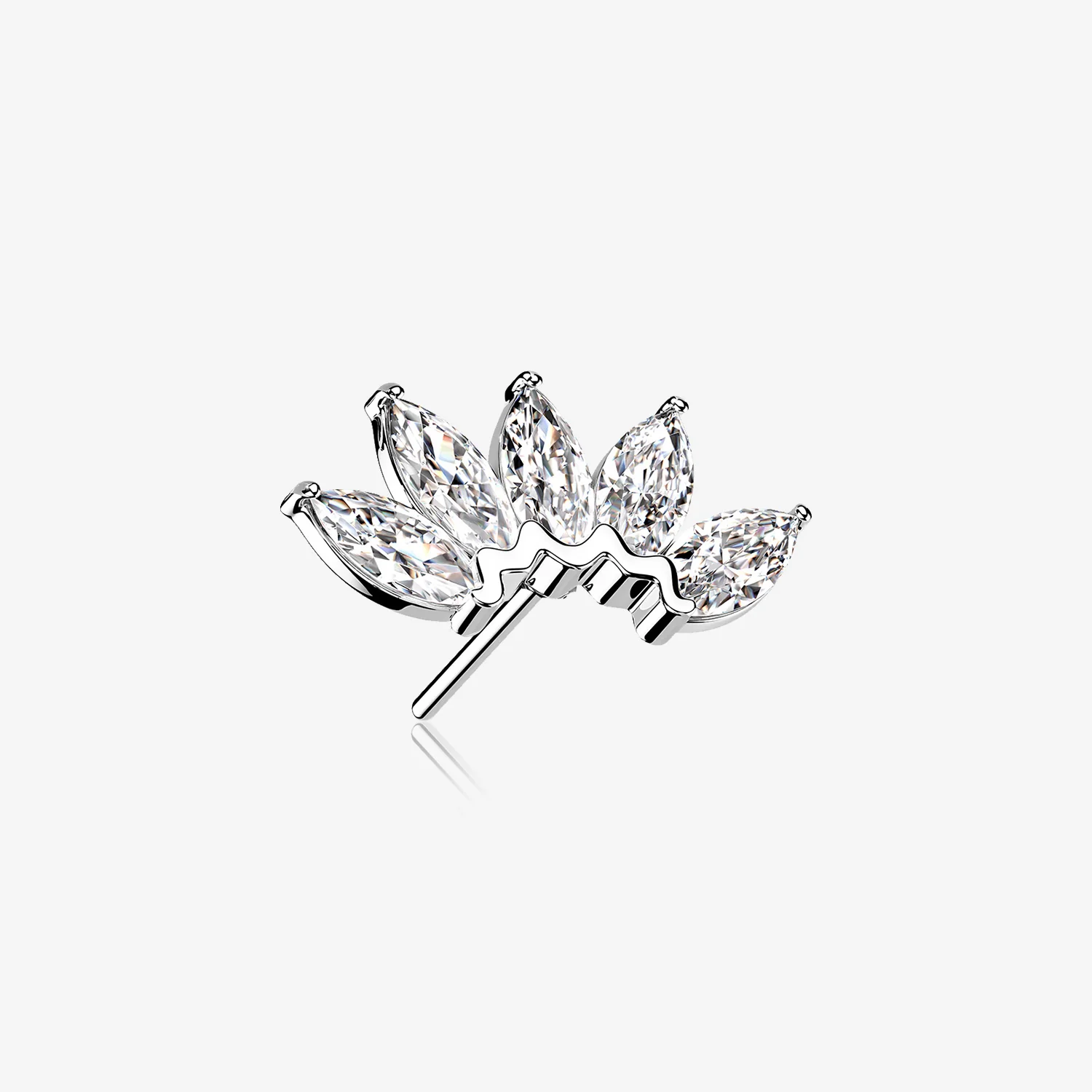 14 Karat White Gold OneFit Threadless Brilliant Marquise Sparkle Flower Top Part