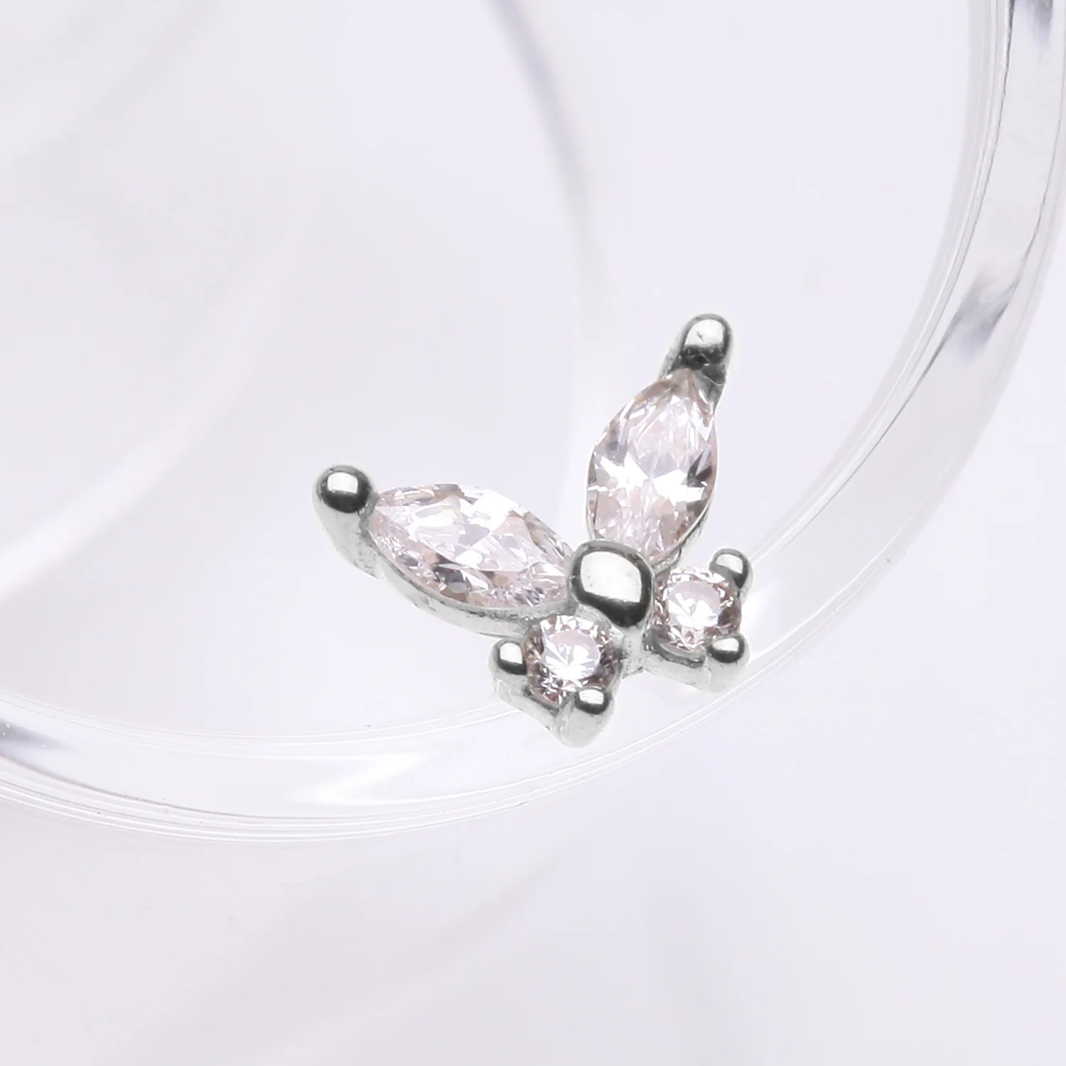 14 Karat White Gold OneFit Threadless Dainty Butterfly Sparkle Top Part - Image 2