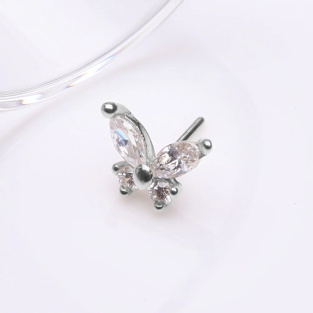 14 Karat White Gold OneFit Threadless Dainty Butterfly Sparkle Top Part - Image 3