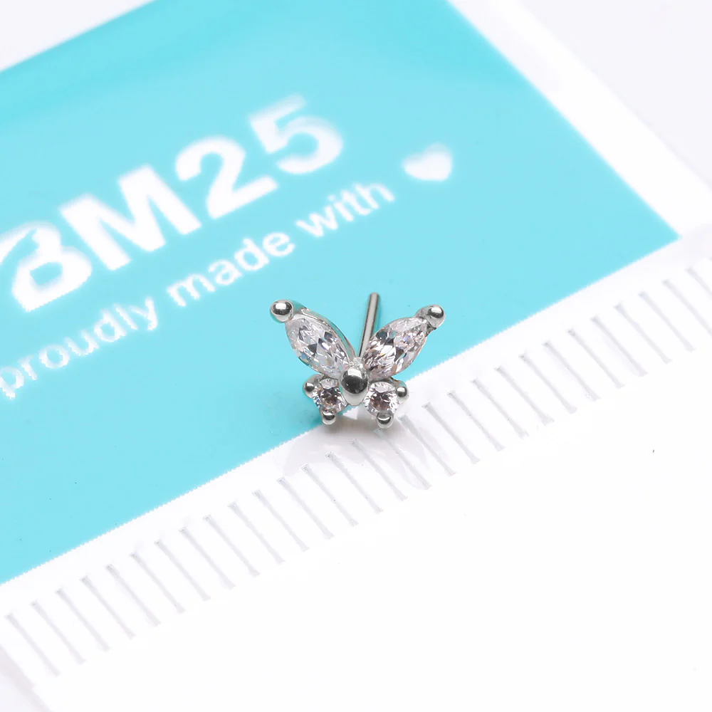 14 Karat White Gold OneFit Threadless Dainty Butterfly Sparkle Top Part - Image 4