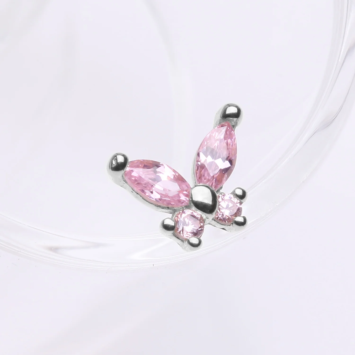 14 Karat White Gold OneFit Threadless Dainty Butterfly Sparkle Top Part - Image 2