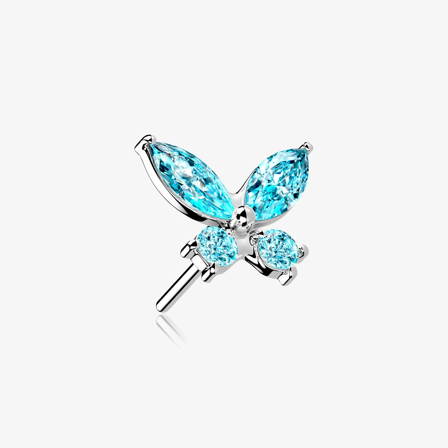 14 Karat White Gold OneFit Threadless Dainty Butterfly Sparkle Top Part