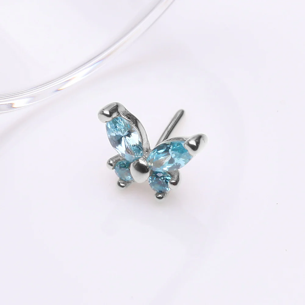 14 Karat White Gold OneFit Threadless Dainty Butterfly Sparkle Top Part - Image 3