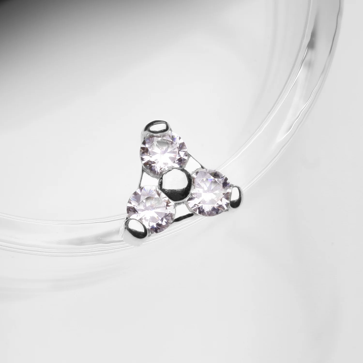 14 Karat White Gold OneFit Threadless Trinity Sparkle Triangle Top Part - Image 2