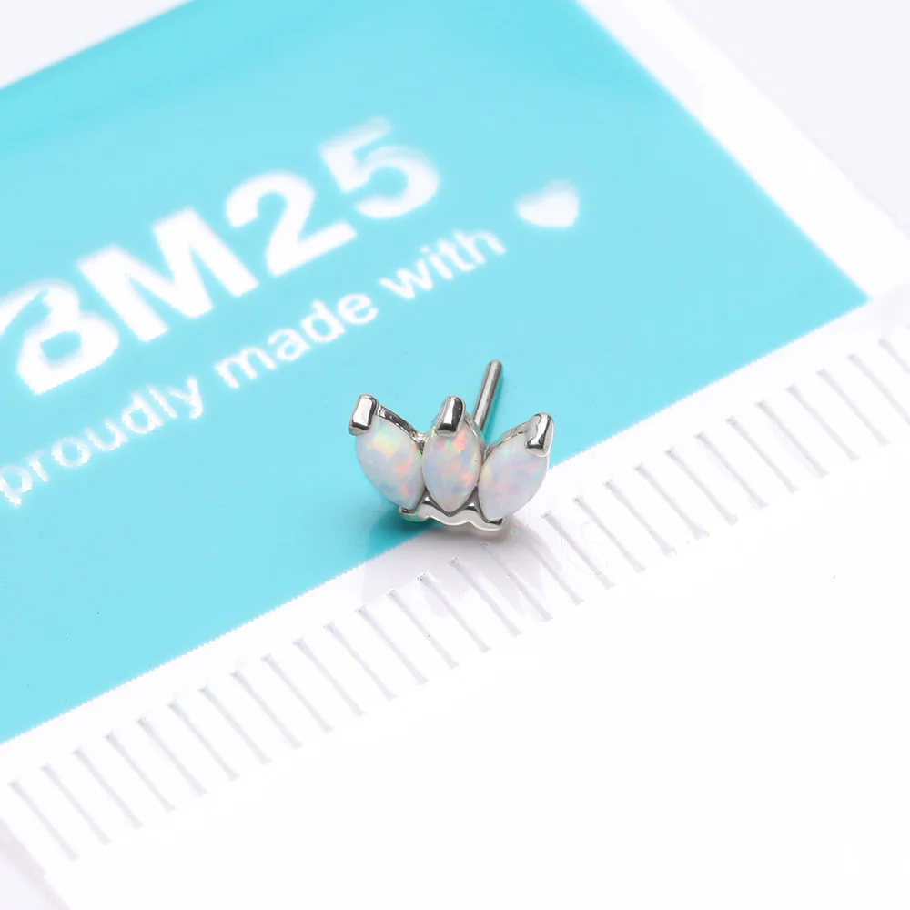 14 Karat White Gold OneFit Threadless Triple Marquise Fire Opal Flower Top Part - Image 4