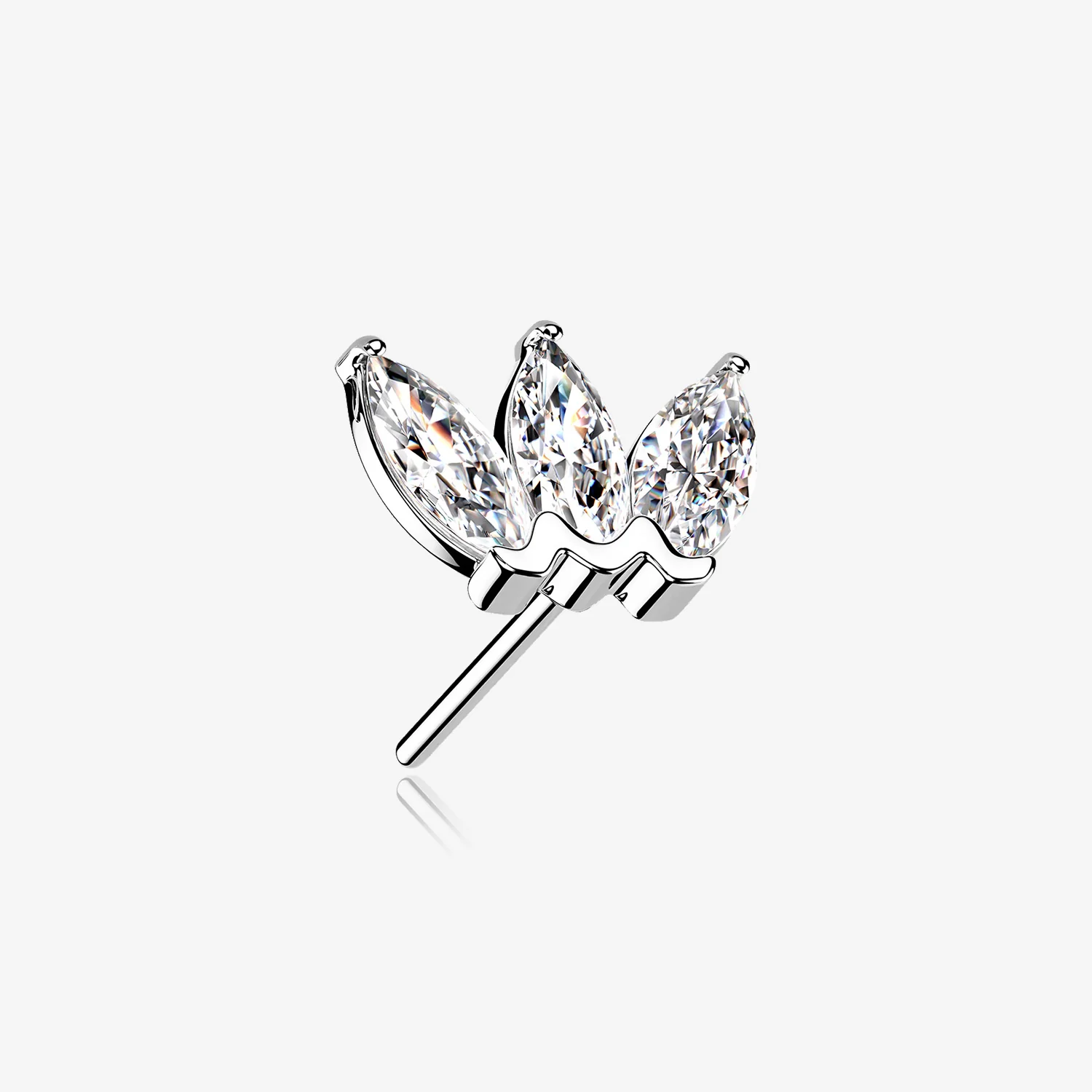 14 Karat White Gold OneFit Threadless Triple Marquise Sparkle Flower Top Part