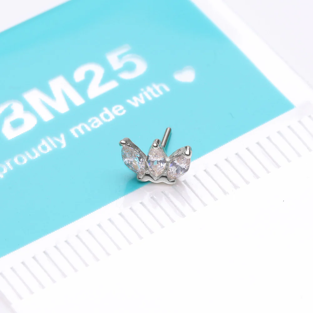 14 Karat White Gold OneFit Threadless Triple Marquise Sparkle Flower Top Part - Image 4