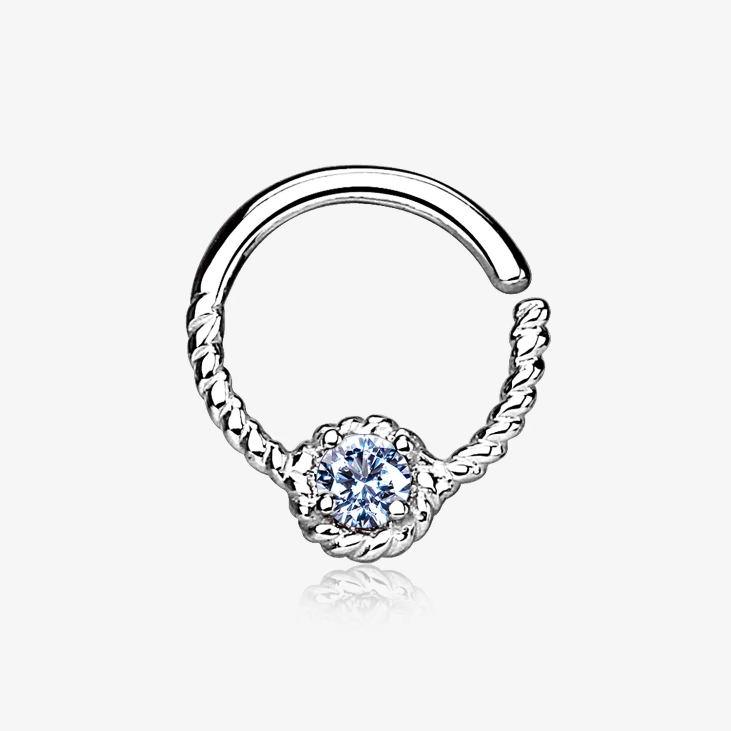 14 Karat White Gold Twisted Rope Sparkle Bendable Hoop Ring