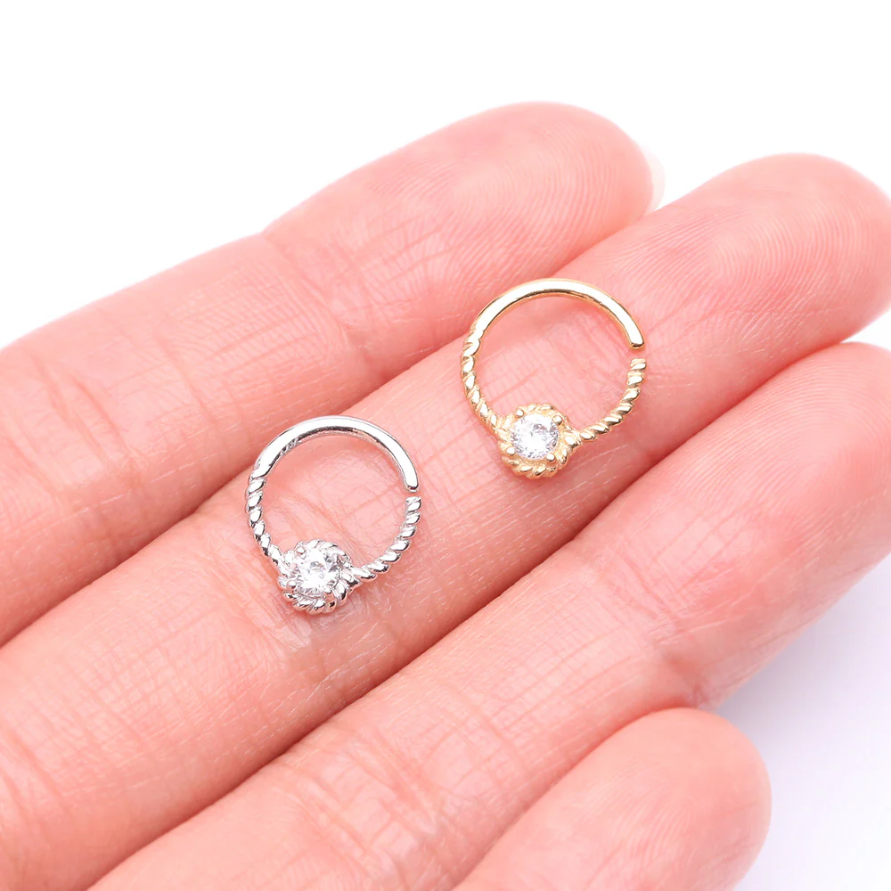 14 Karat White Gold Twisted Rope Sparkle Bendable Hoop Ring - Image 4