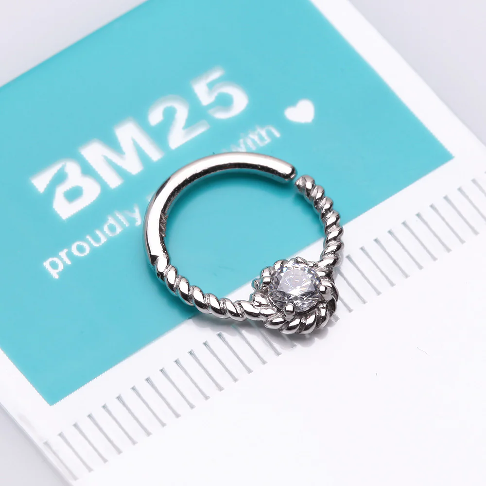 14 Karat White Gold Twisted Rope Sparkle Bendable Hoop Ring - Image 5