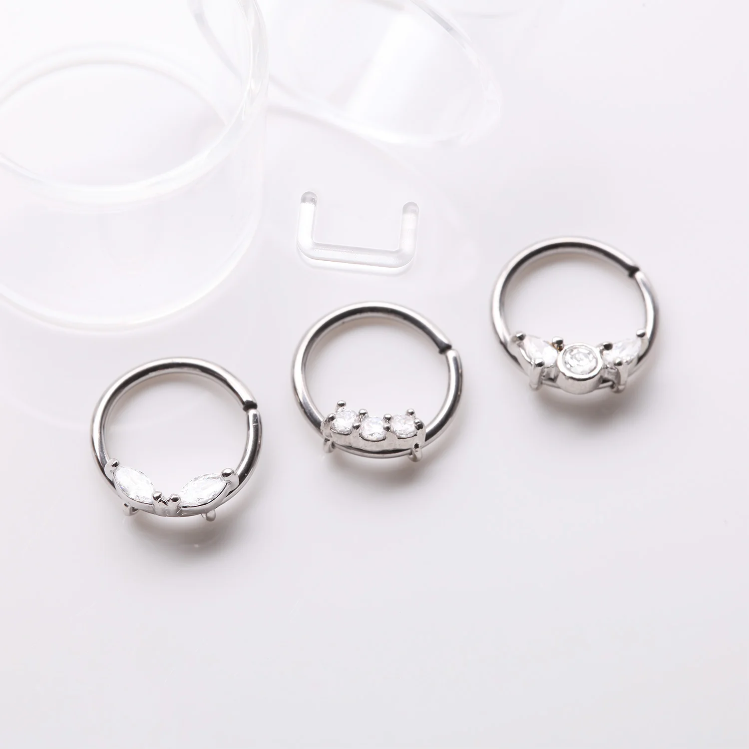 3 Pcs of Assorted Dainty Gem Bendable Hoop Ring with Clear Retainer Package - Image 2