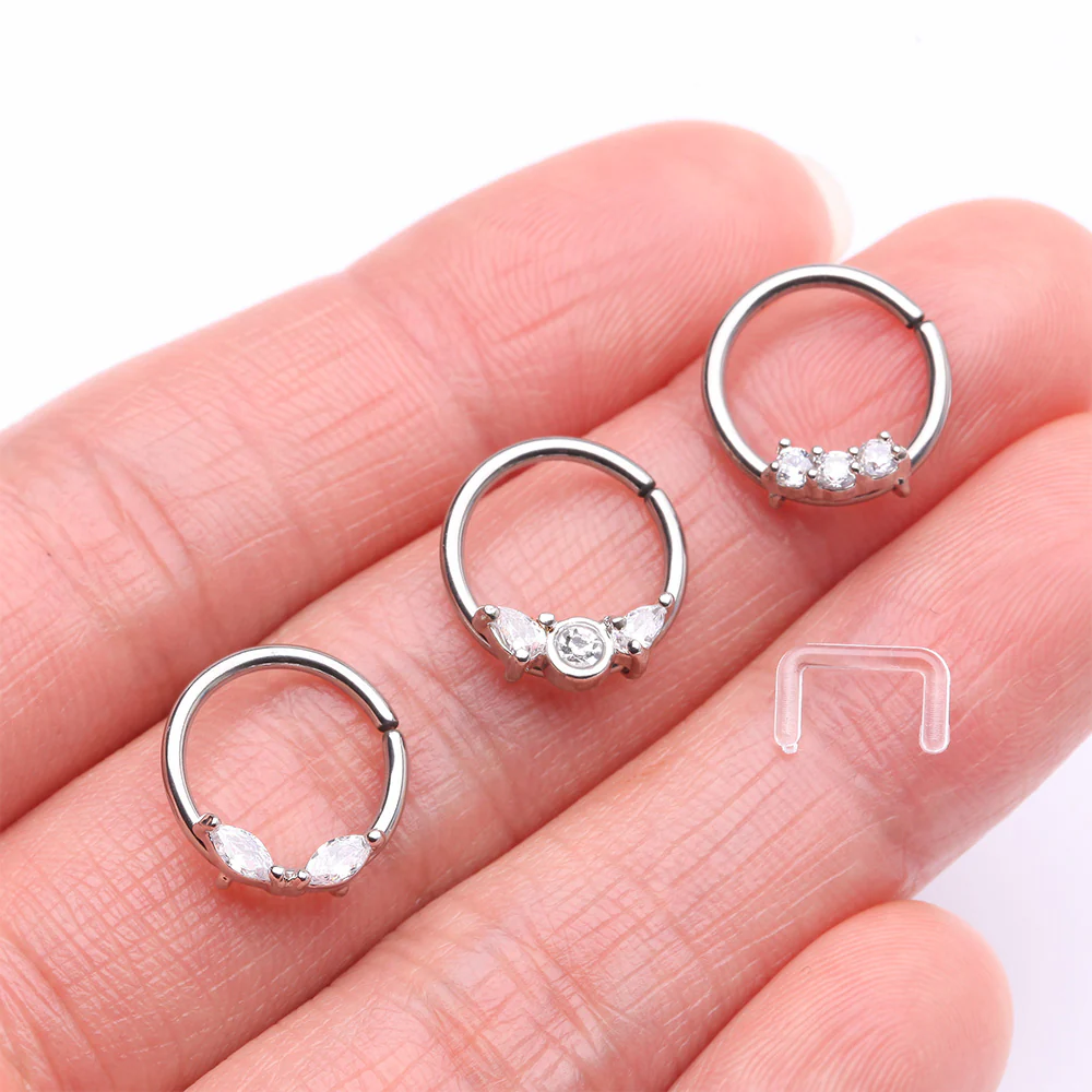 3 Pcs of Assorted Dainty Gem Bendable Hoop Ring with Clear Retainer Package - Image 3