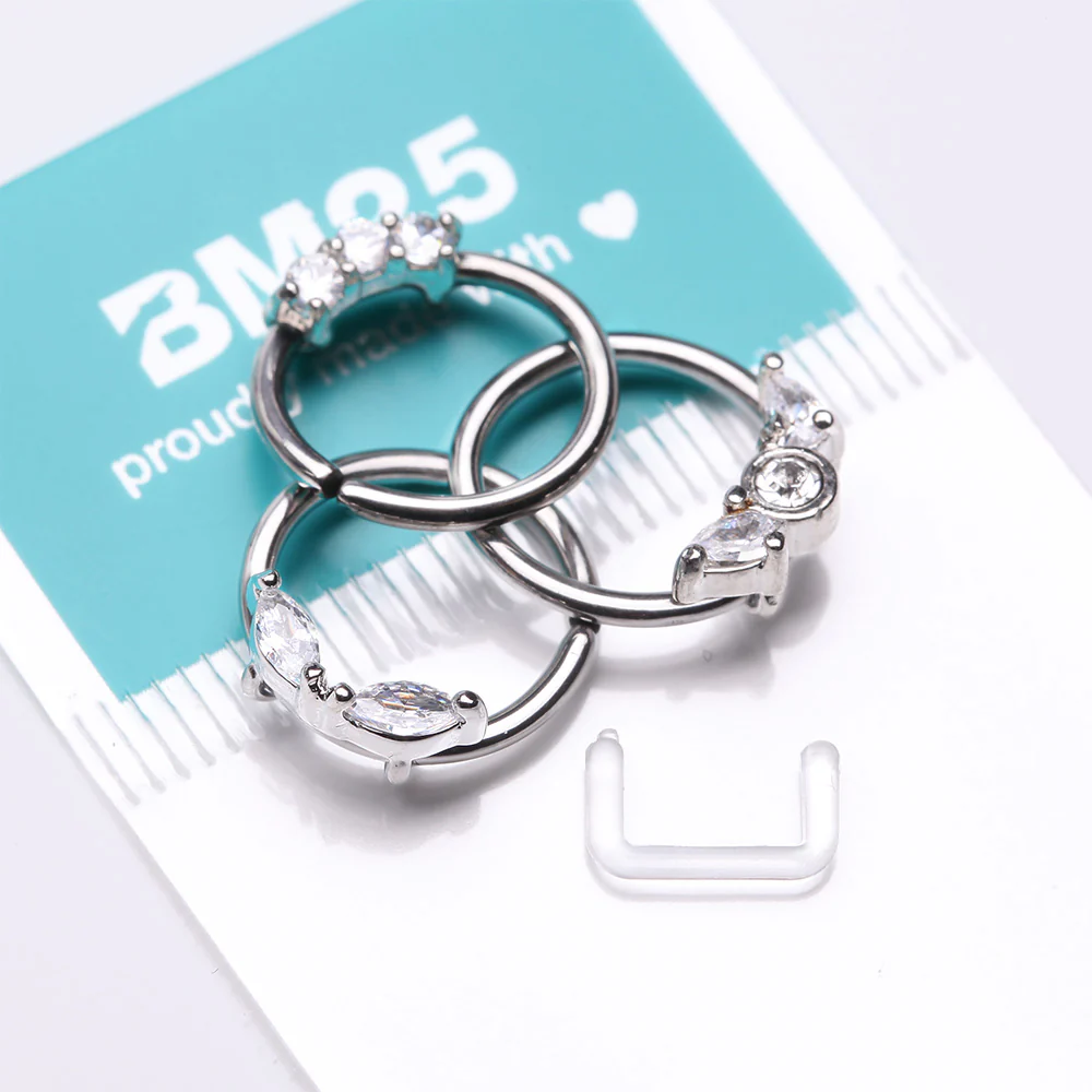 3 Pcs of Assorted Dainty Gem Bendable Hoop Ring with Clear Retainer Package - Image 4