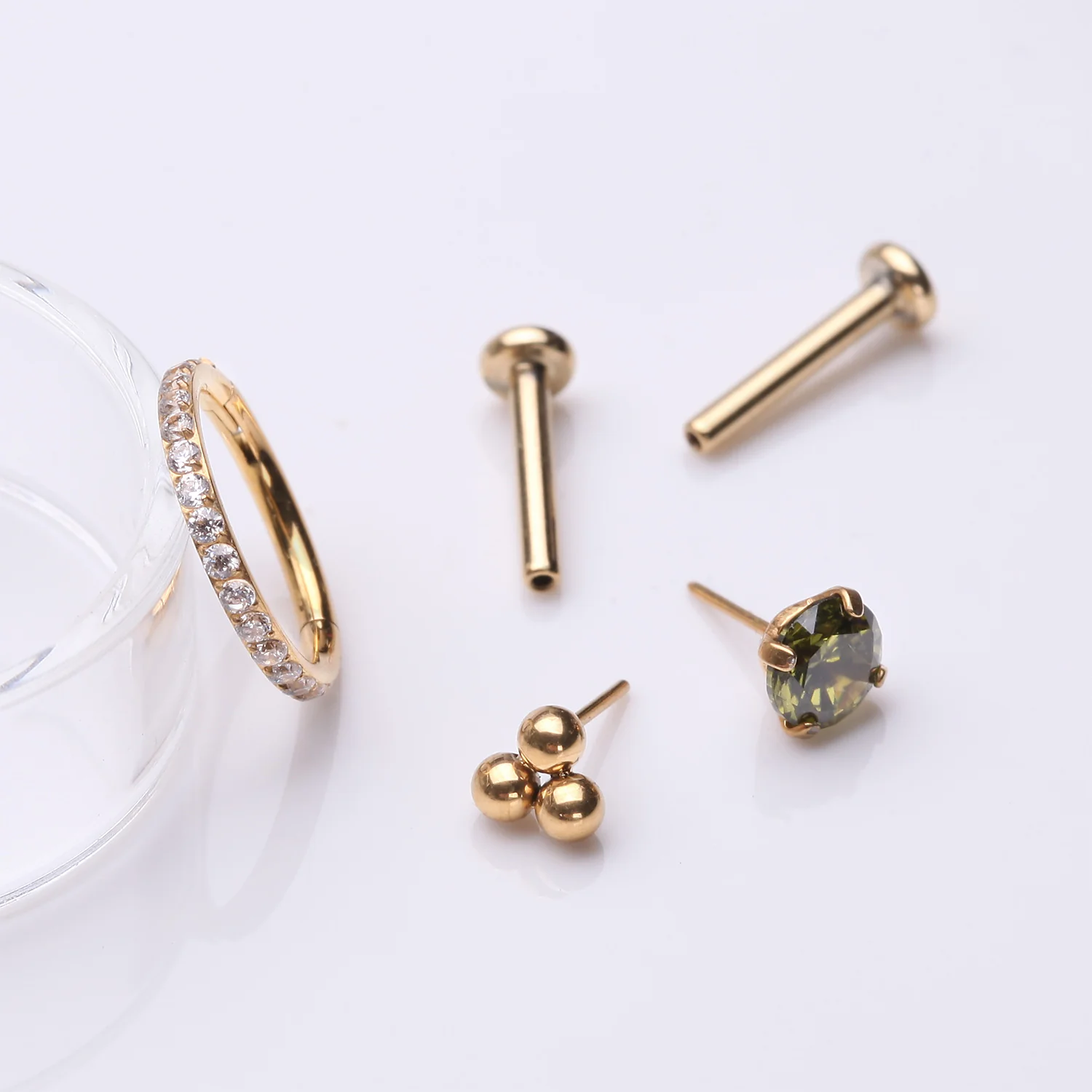 3 Pcs of Assorted Everyday Dainty Peridot CZ Pure24K Titanium Stud x Clicker Package - Image 2